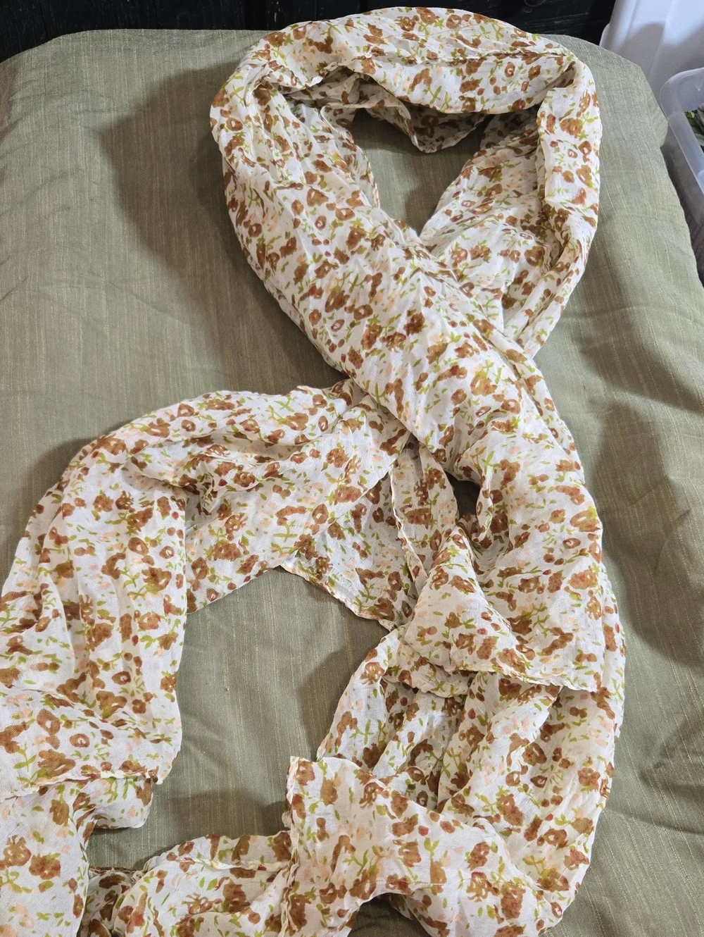 Lightweight Cream Scarf with Brown Floral Print